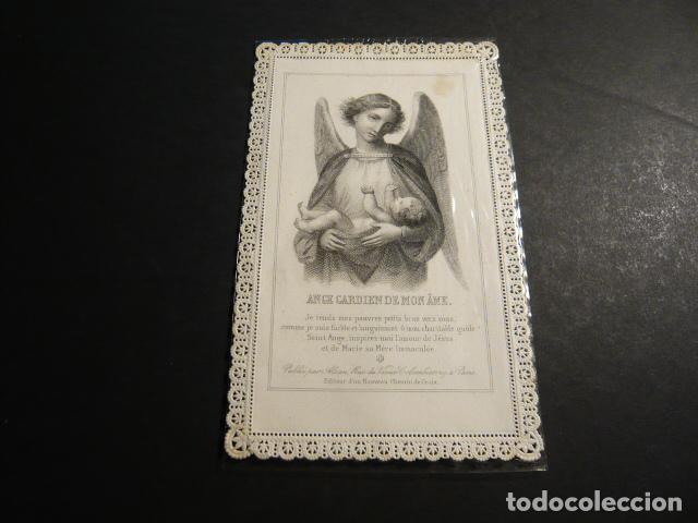 Cartoline: ANGEL DE LA GUARDA ANTIGUA ESTAMPA CALADA PUNTILLA CANIVET SIGLO XIX