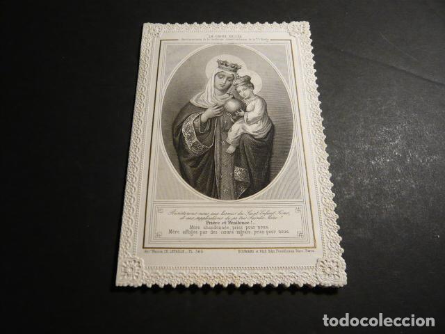 Postales: VIRGEN MARIA Y NI&Ntilde;O JESUS ANTIGUA ESTAMPA CALADA PUNTILLA CANIVET SIGLO XIX