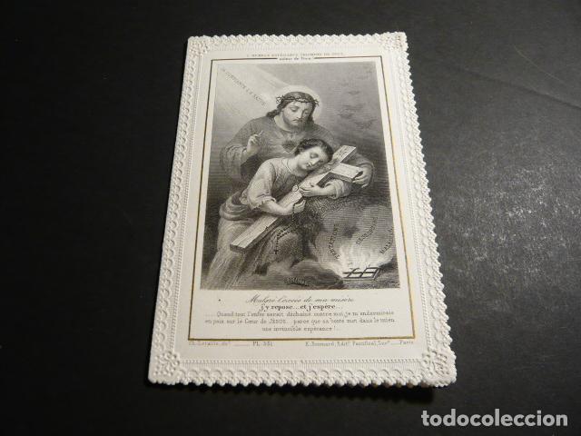 Postkarten: JESUS CON NI&Ntilde;O ANTIGUA ESTAMPA CALADA PUNTILLA CANIVET SIGLO XIX