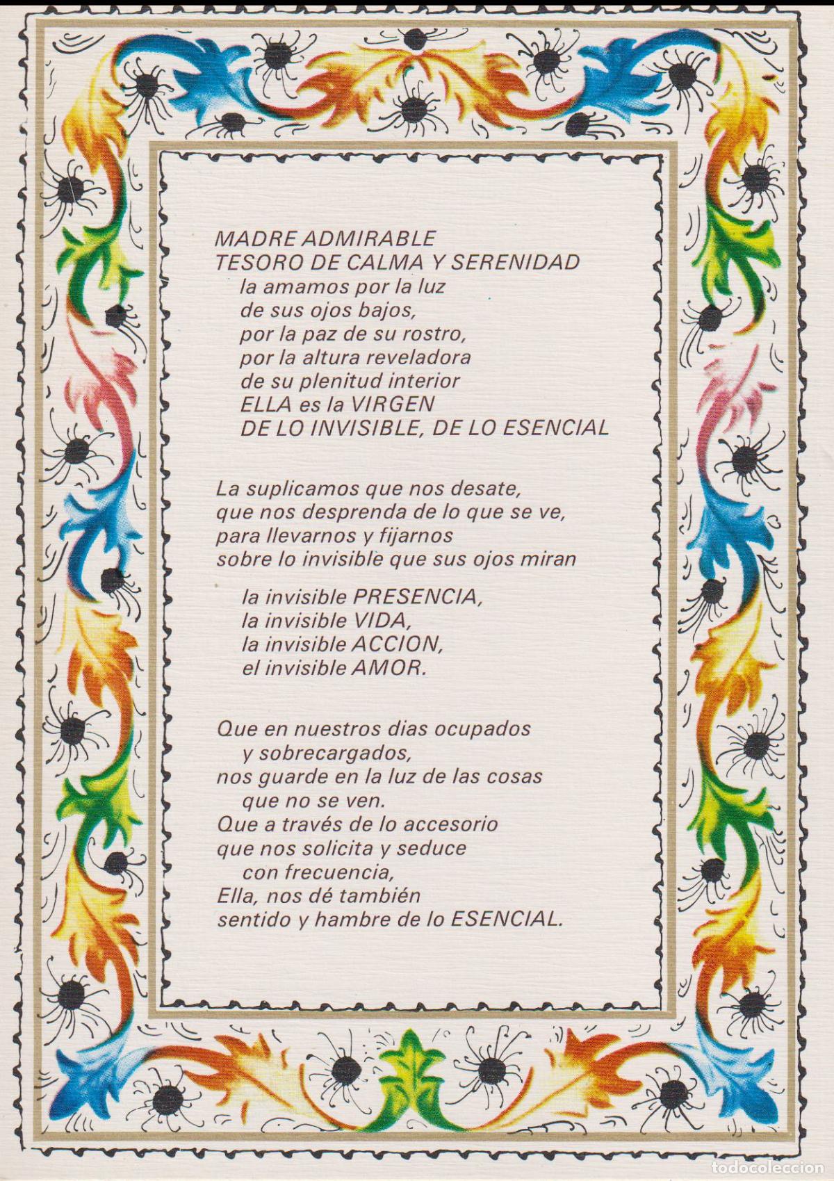 Postales: POSTAL RELIGIOSA - BORDE DECORATIVO - MADRE ADMIRABLE - ATA O805 - S/C