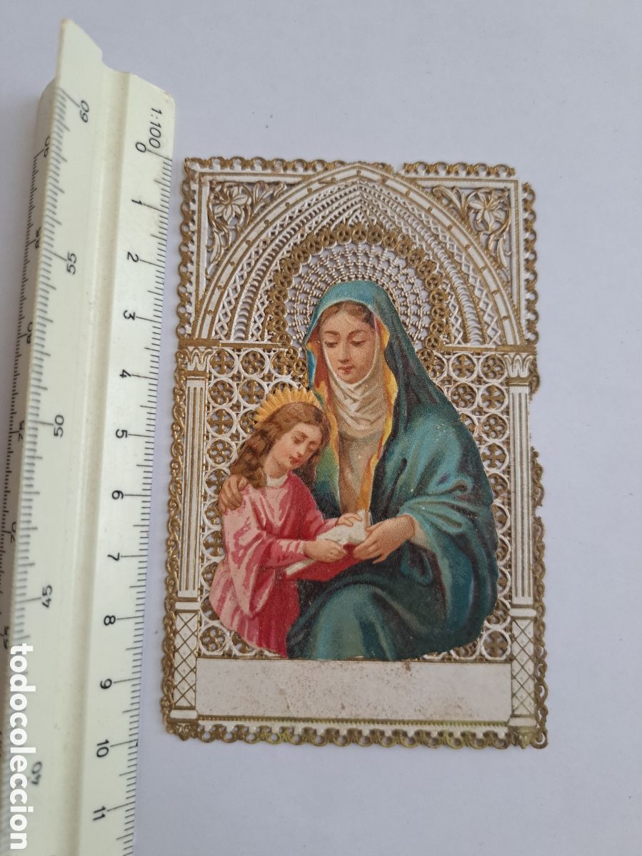 Postales: Jml Antigua Estampa troquelada Religiosa Virgen con ni&ntilde;o ni&ntilde;a santo . Arte. Microperforada.