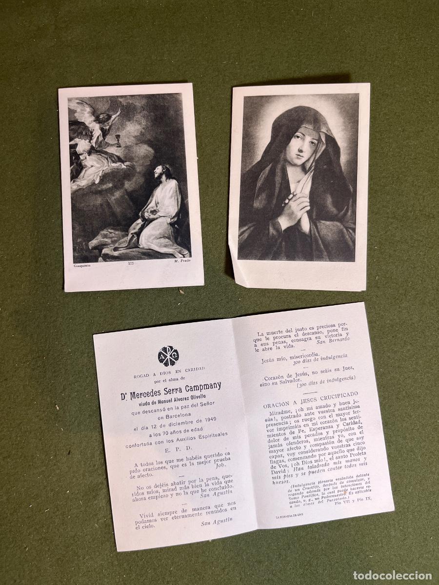 Postales: Lote recordatorio funerario Mercedes Serra Campmany viuda de Manuel &Aacute;lvarez Olivella Barcelona 1949