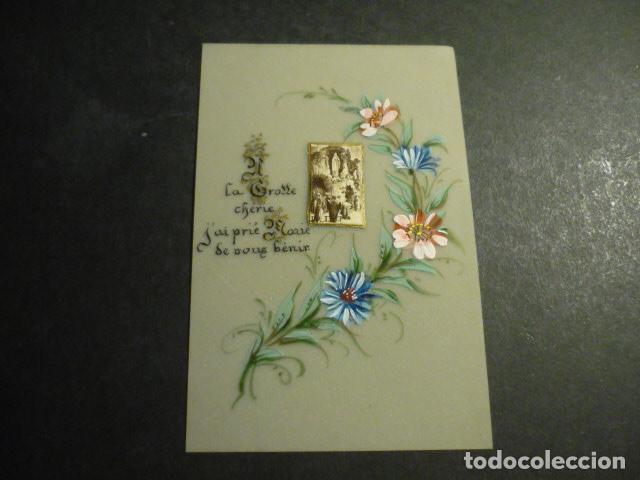 Cartoline: NUESTRA SE&Ntilde;ORA DE LOURDES ANTIGUA ESTAMPA CELULOIDE PINTADA A MANO