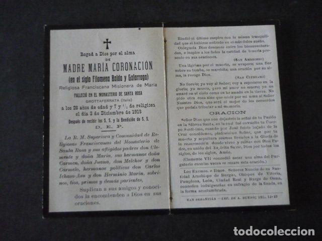Postales: RECORDATORIO DEFUNCION MADRE MARIA CORONACION MONJA FRANCISCANA MISIONERA DE MARIA 1918