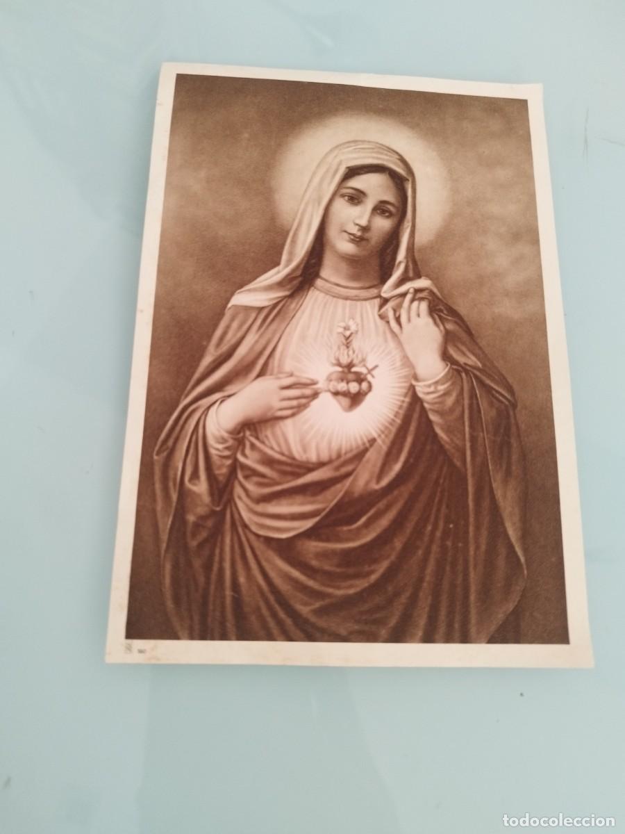 Postales: Antigua estampa, imagen religiosa de Inmaculado Coraz&oacute;n de Mar&iacute;a.