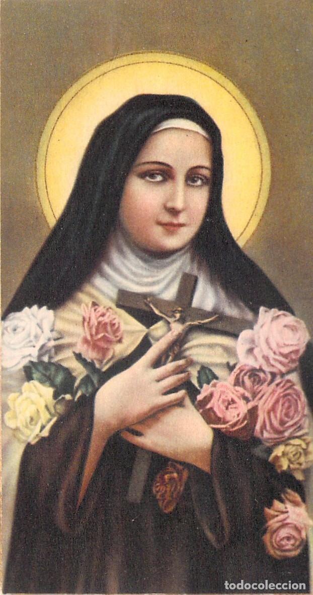 Postales: Estampa Religiosa de Santa Teresa de Lisieux con Rosas y Cruz