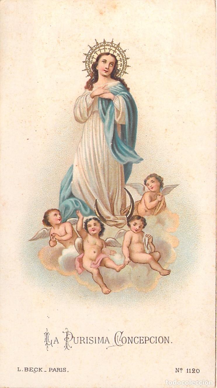Postales: Estampa de la Pur&iacute;sima Concepci&oacute;n con Oraci&oacute;n Religiosa L. Beck
