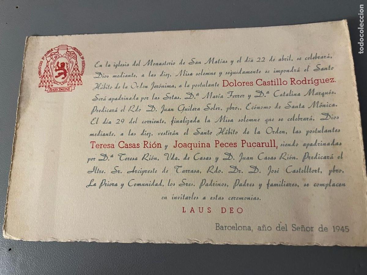 Postales: iglesia del monasterio de San Mat&iacute;as Barcelona 1945