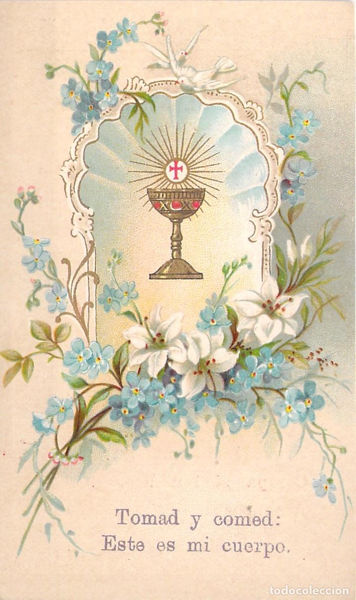 Postales: Estampa Religiosa Antigua del C&aacute;liz Sagrado e Himno al Sant&iacute;simo