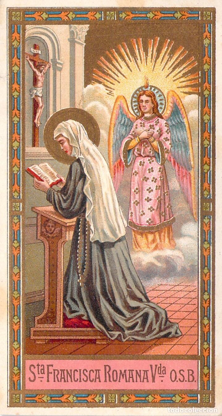 Postales: Estampa Religiosa de Santa Francisca Romana Vda O.S.B. con &Aacute;ngel