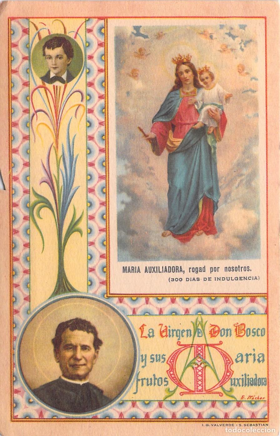 Postales: Estampa de Mar&iacute;a Auxiliadora y Don Bosco con Oraciones