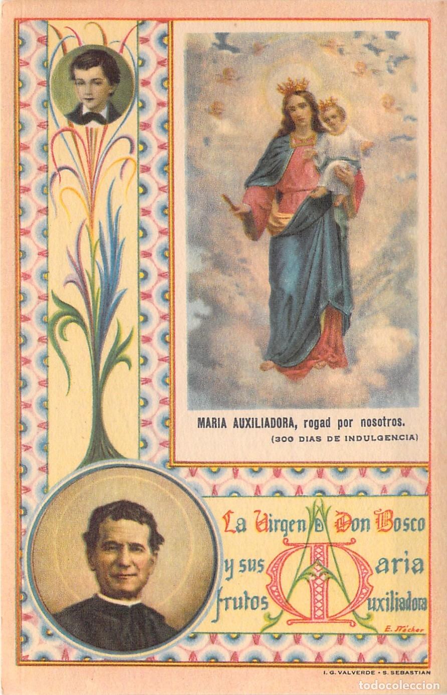 Postales: Estampa de Mar&iacute;a Auxiliadora y Don Bosco, Religiosa Salesiana