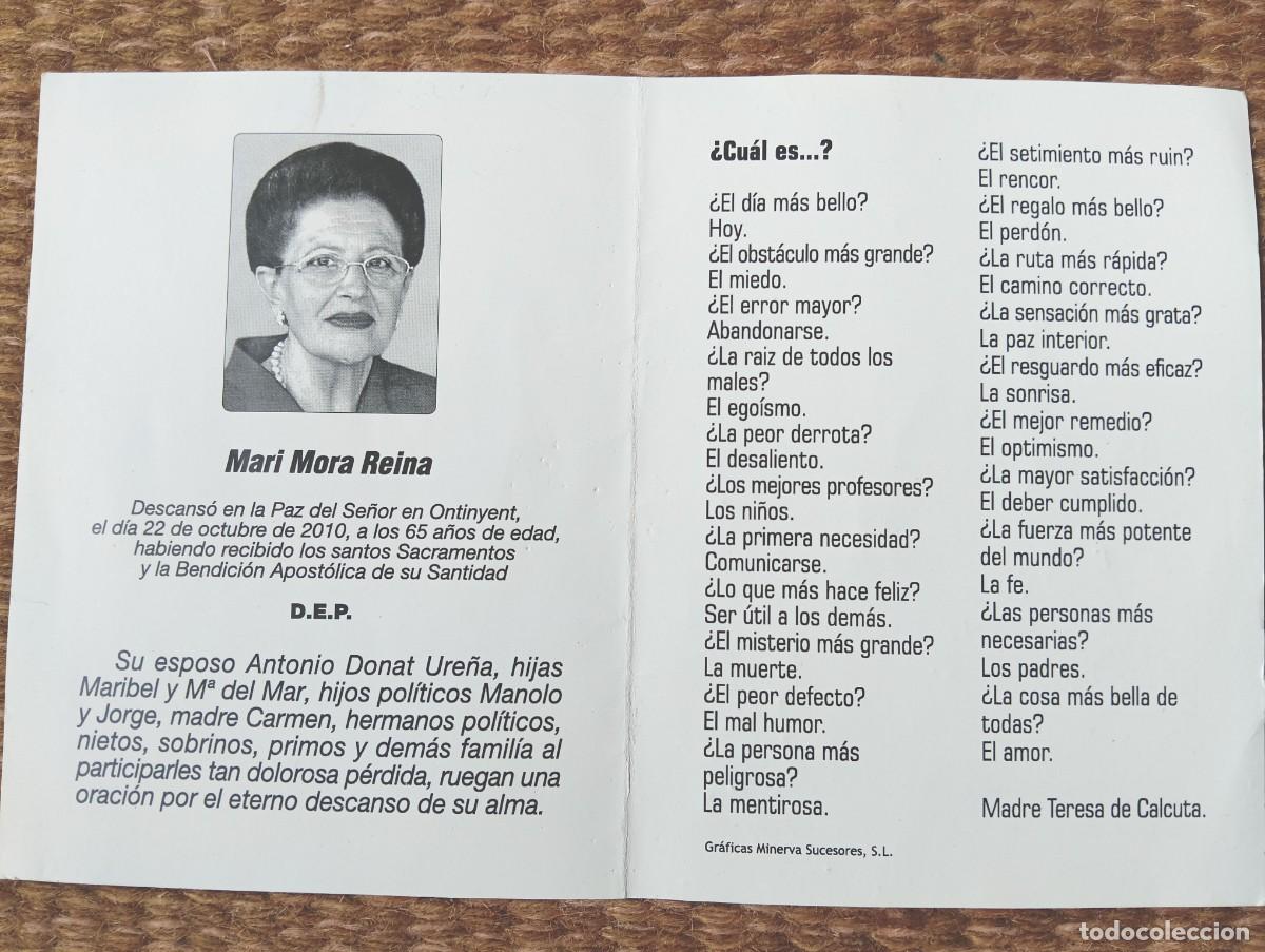 Postkarten: onteniente - ESQUELA - RECUERDO DE SE&Ntilde;ORA FALLECIDA EN 2010
