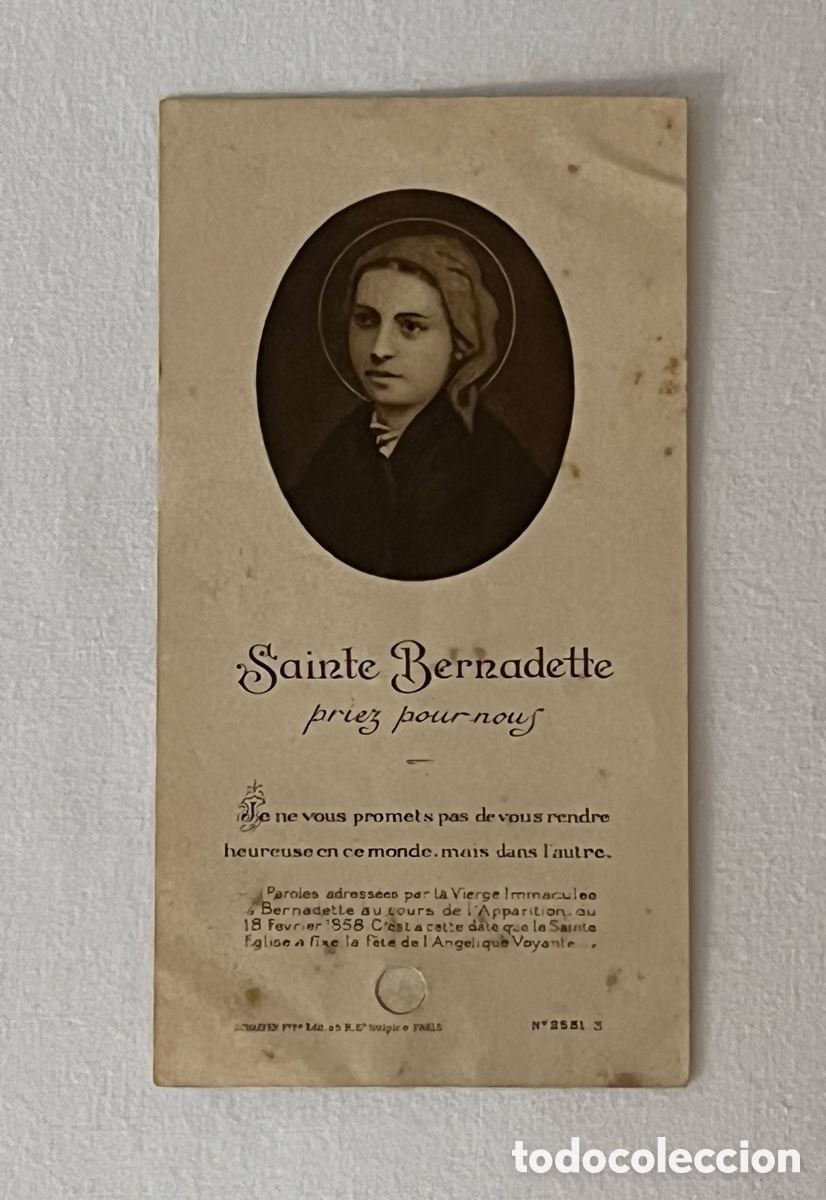 Postales: ESTAMPA CON RELIQUIA.., DE SANTA BERNARDETTE.. NOTRE-DAME DE LOURDES