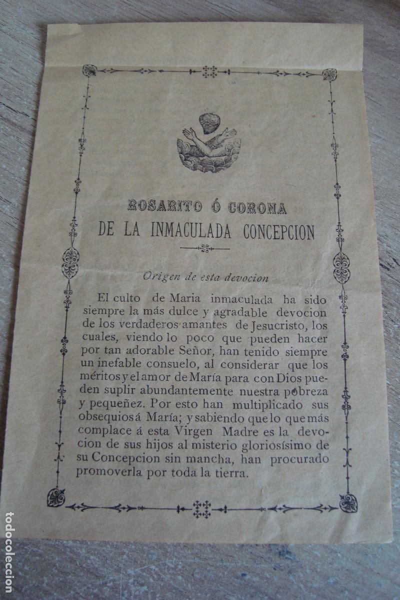 Postales: ANTIGUA ESTAMPA RELIGIOSA. ROSARITO O CORONA DE LA INMACULADA CONCEPCION. BILBAO