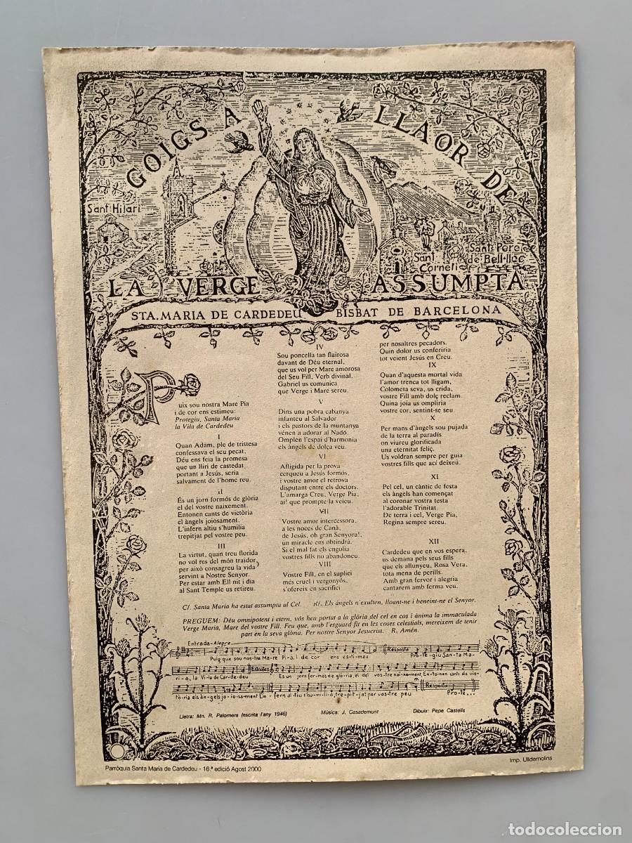 Postales: Goig Gozo Virgen Asunta Cardedeu Estampa Religiosa Misa Catalan