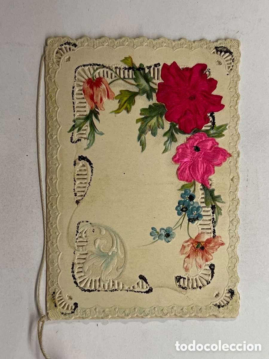 Postales: Hermosa postal carta bordada Troquelada antigua (h.1900?) Med&iacute;das: 11,5 x 8 cm., (doble)