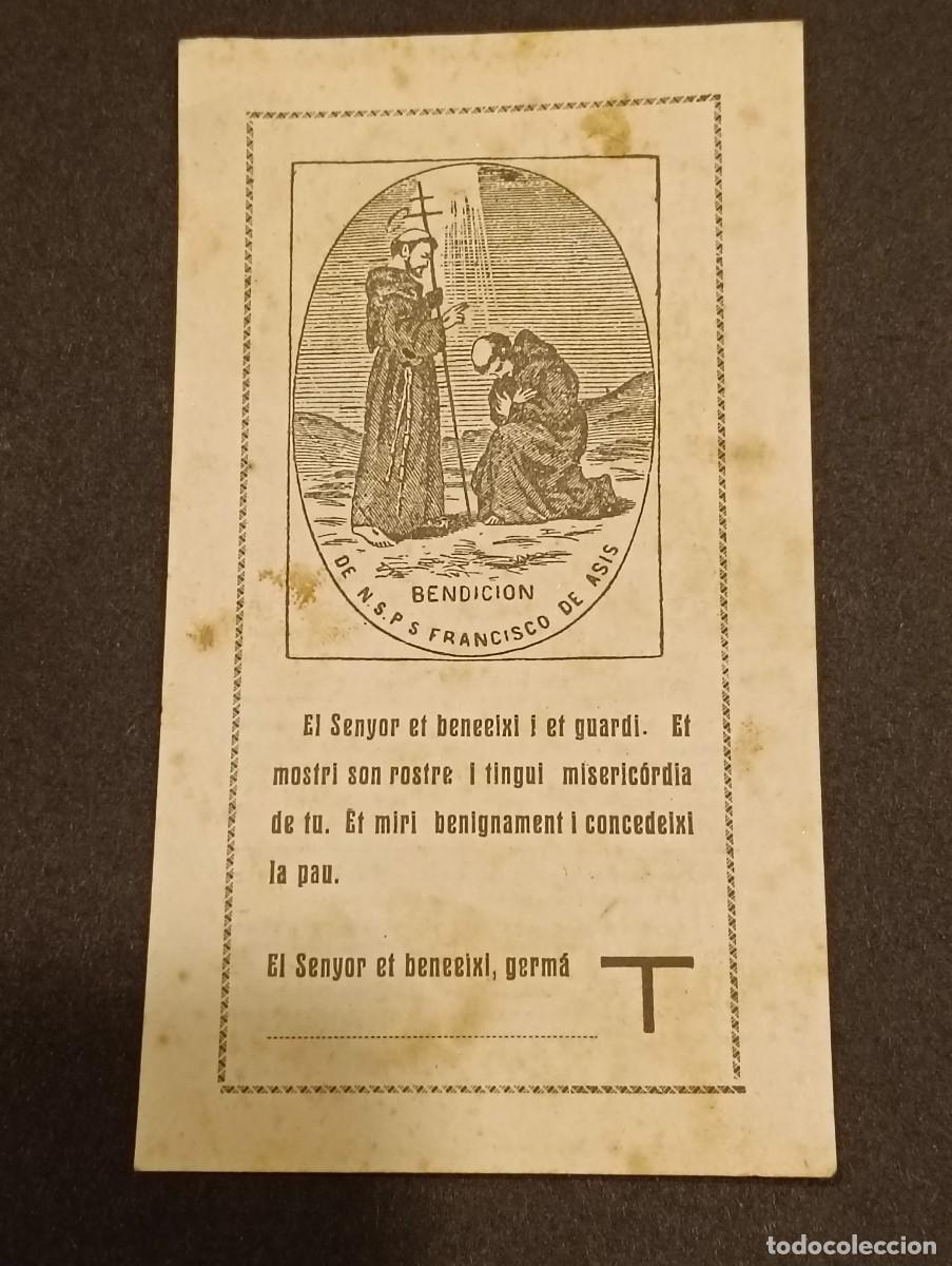 Postales: Antigua Estampa C&eacute;dula Devocional Bendici&oacute;n San Francisco De As&iacute;s - En Catal&aacute;n Imp. Jov&eacute;s 13x7 Cm