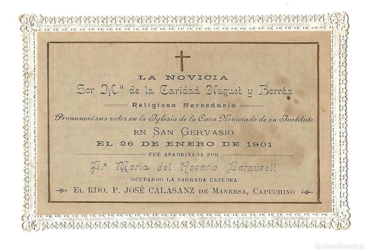 Postales: TARJETA CONMEMORATIVA-TOMA DE VOTOS RELIGOSOS SOR M&ordf; DE CARIDAD HUGUET Y BORR&Agrave;S. 1901