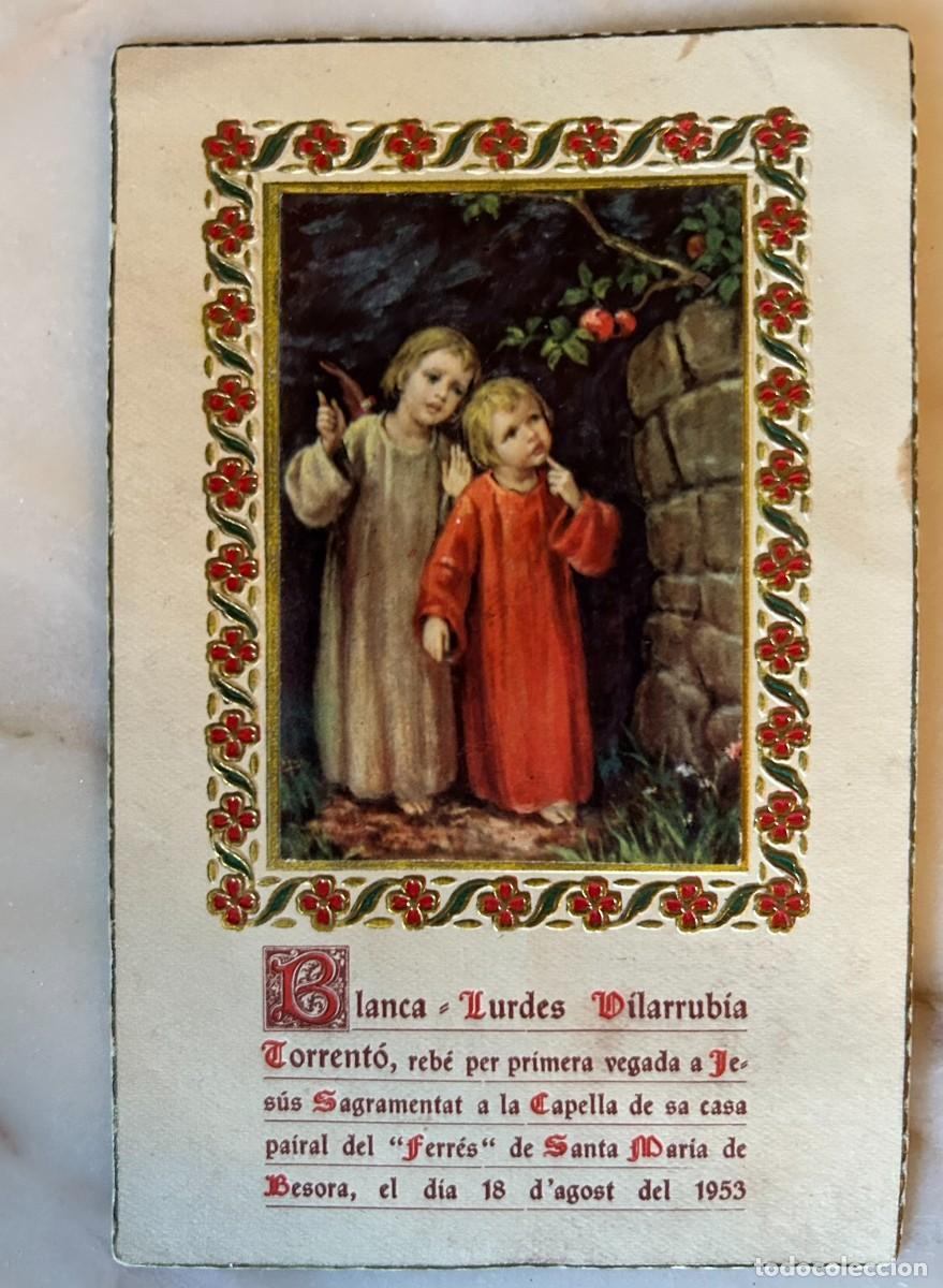 Postales: RECORDATORI PRIMERA COMUNI&Oacute; - CAPELLA CASA PAIRAL DELS FERR&Eacute;S - SANTA MARIA DE BESORA - 1953