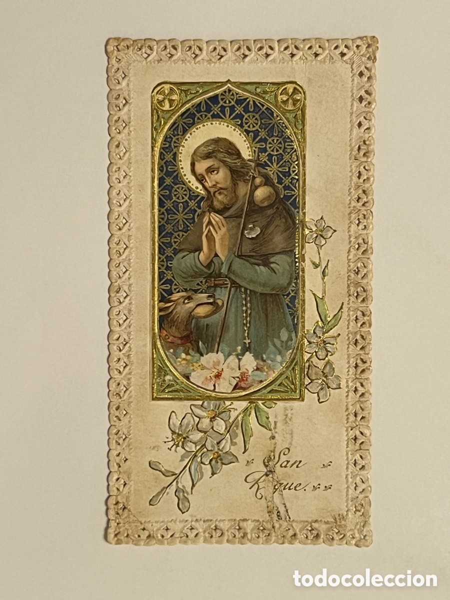 Postales: SAN ROQUE.. Hermosa Estampa Troquelada puntilla (fin Siglo XIX) Med&iacute;das: 5,5 x 10,5 cm.,