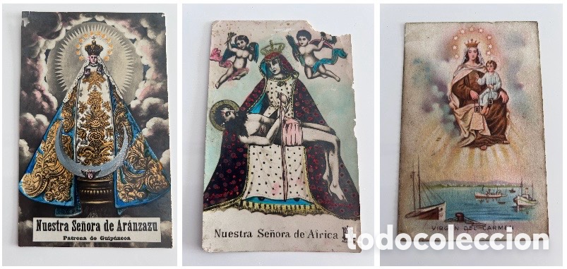 Postales: LOTE 3 POSTALES. VIRGEN DEL CARMEN. NUESTRA SE&Ntilde;ORA DE AR&Aacute;NZAZU. NUESTRA SE&Ntilde;ORA DE &Aacute;FRICA