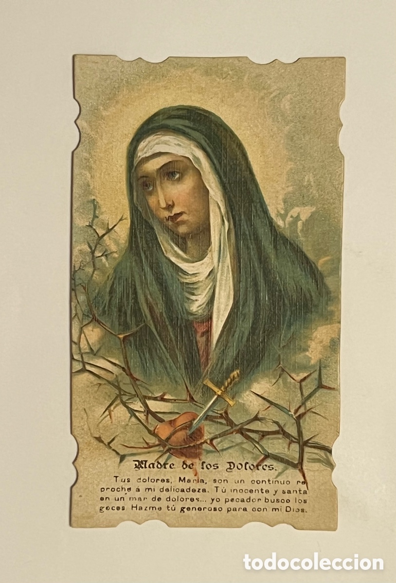 Postales: MADRE DE LOS DOLORES. Estampa Religiosa Troquelada.. (h.1940?) Med&iacute;das: 6,5 x 12 cm.