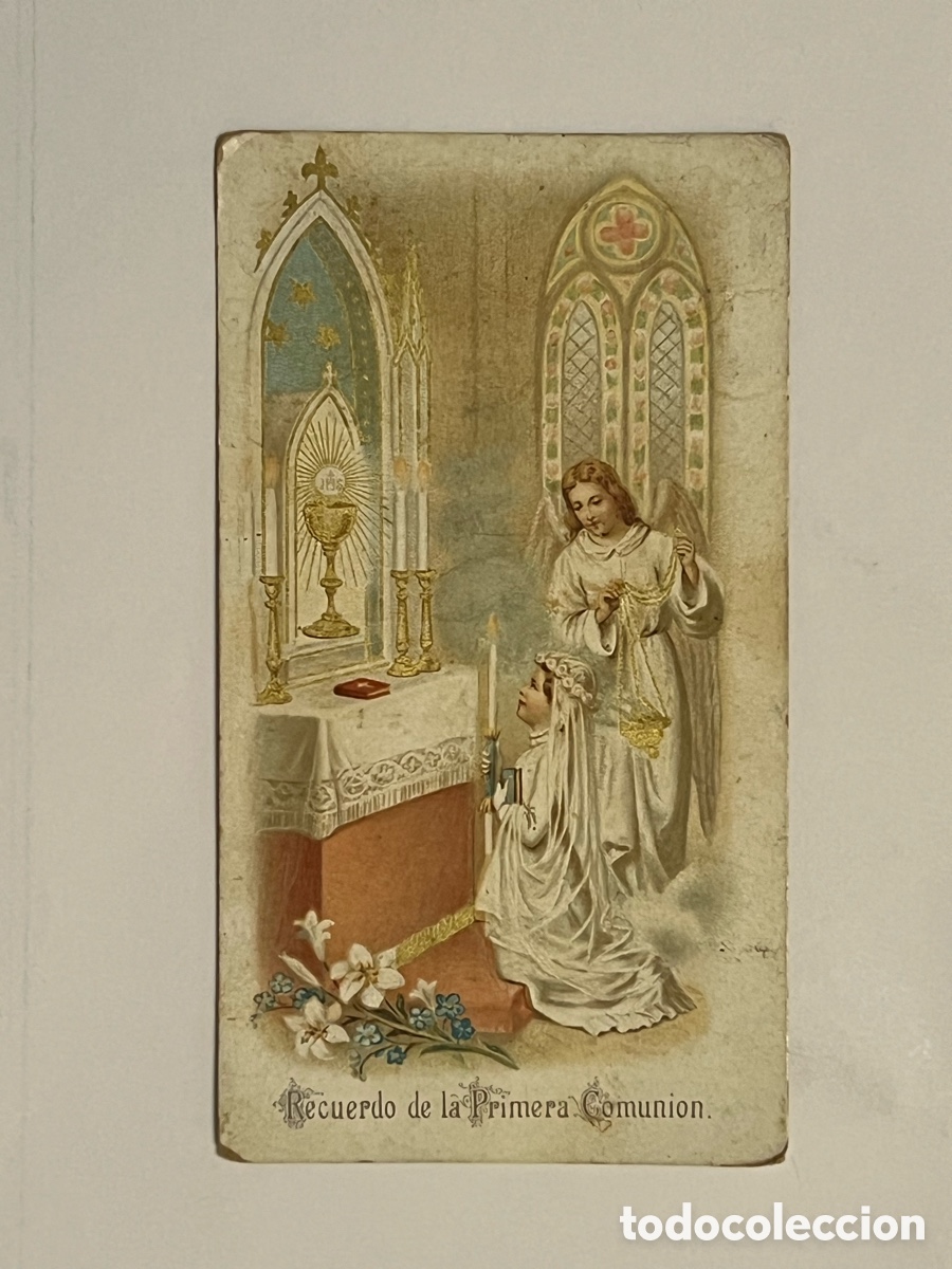 Postales: BARCELONA. Estampa Primera Comuni&oacute;n. Mar&iacute;a Basseda. Iglesia Ntra Sra de Los &Aacute;ngeles (a.1904)