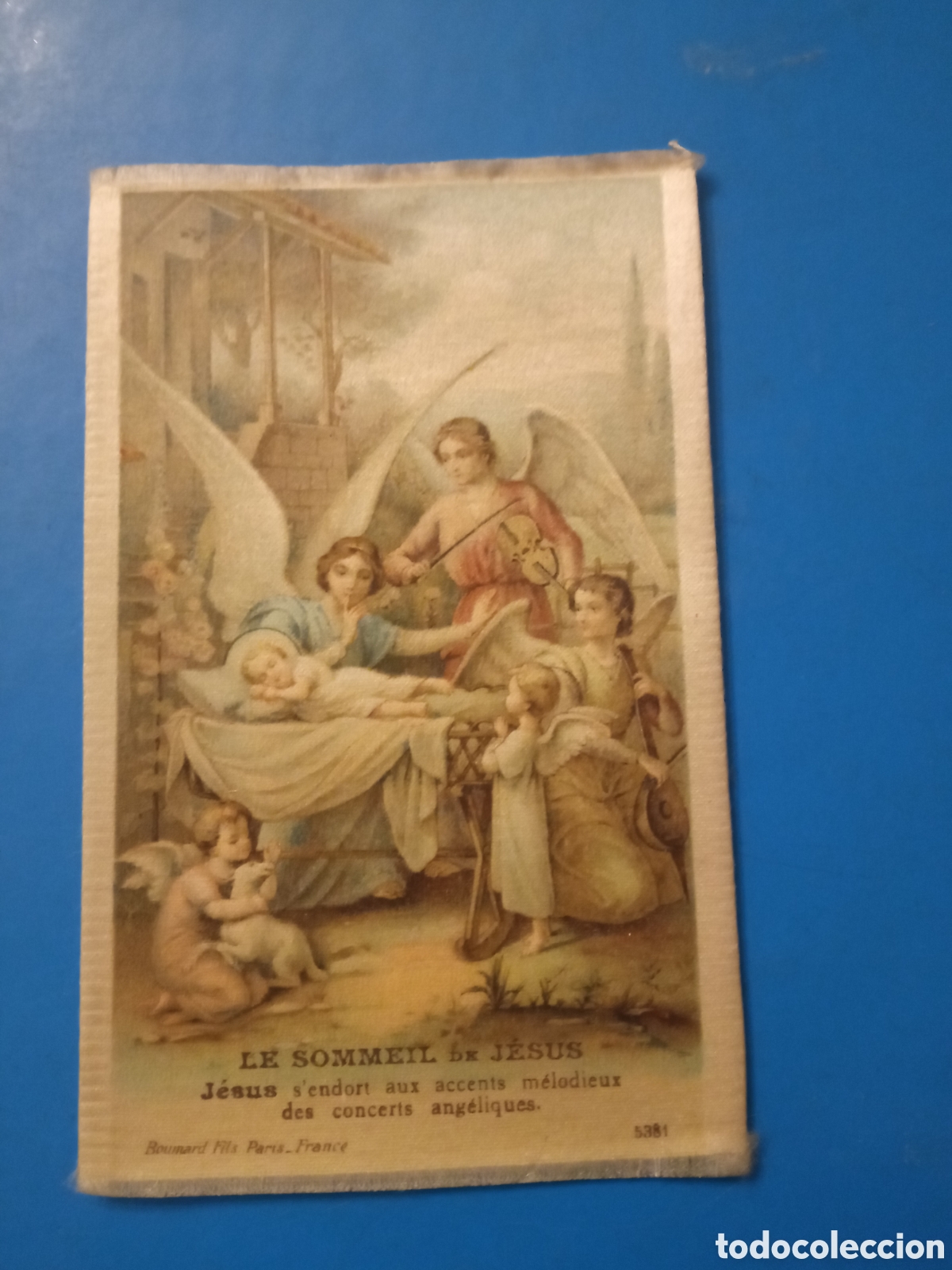 Postales: Antiguo recordatorio estampado en tela, El Sue&ntilde;o de Jes&uacute;s, mide 11x6,9 cm