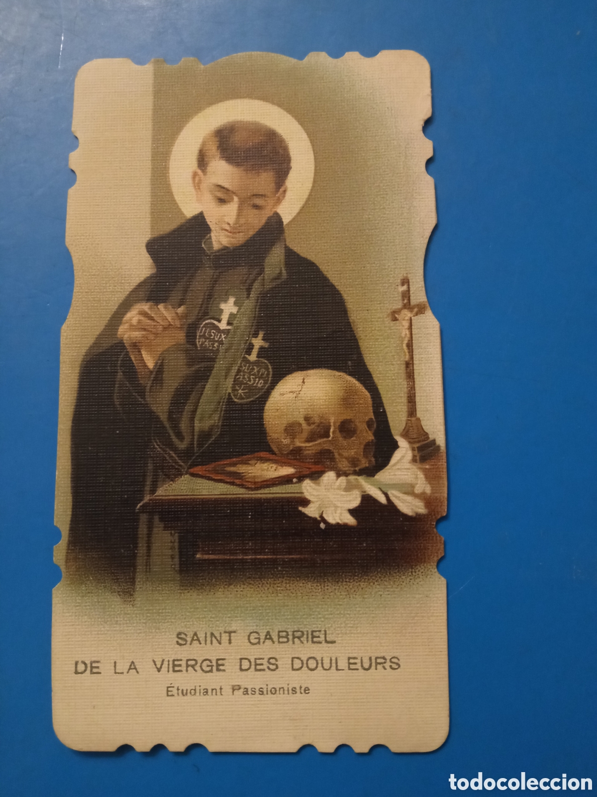 Postales: Antiguo recordatorio con oraci&oacute;n, San Gabriel de la Virgen de los Dolores, mide 11x6cm