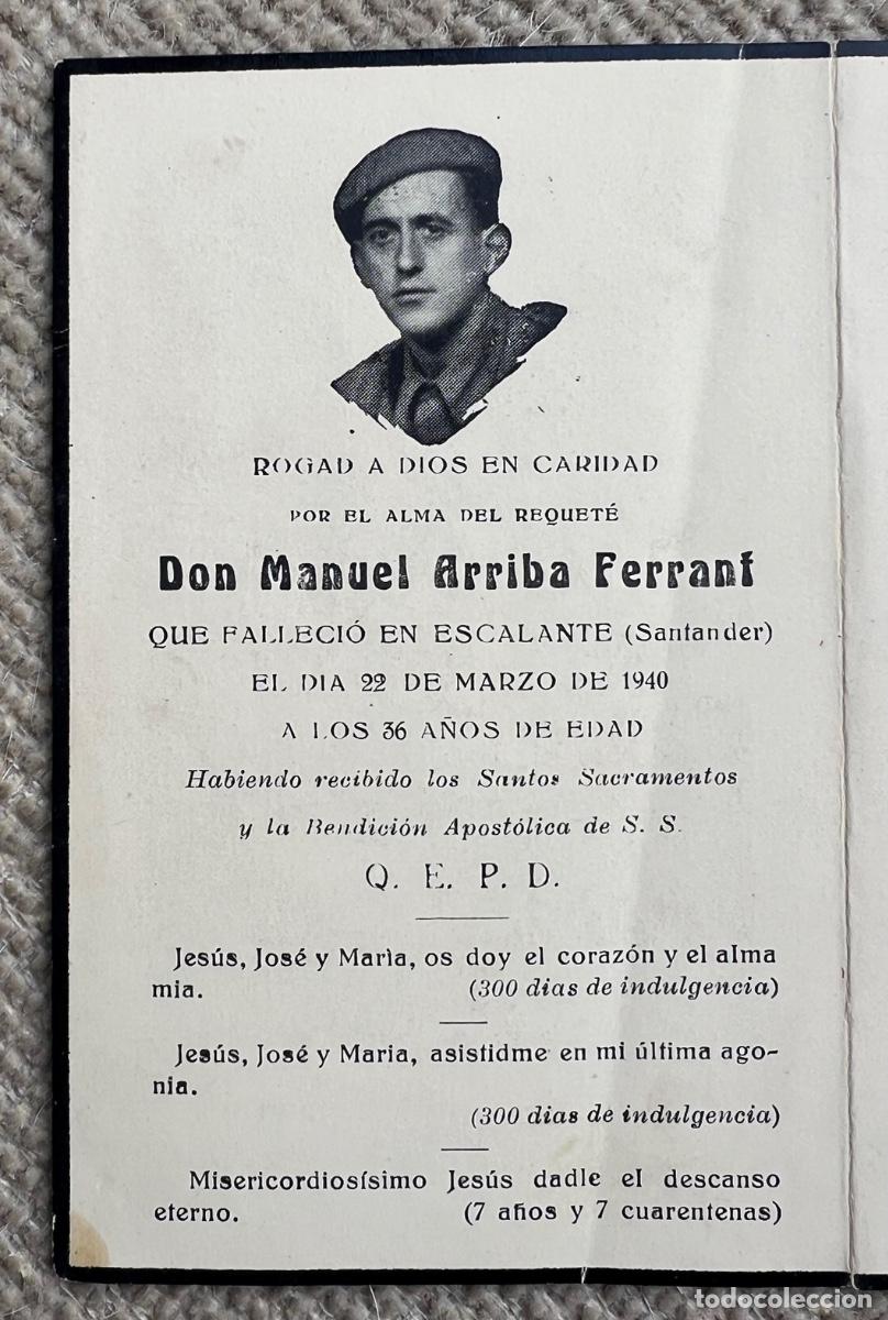 Postales: Recordatorio f&uacute;nebre de un Requet&eacute; (Carlismo) - Escalante (Santander) - A&ntilde;o 1940