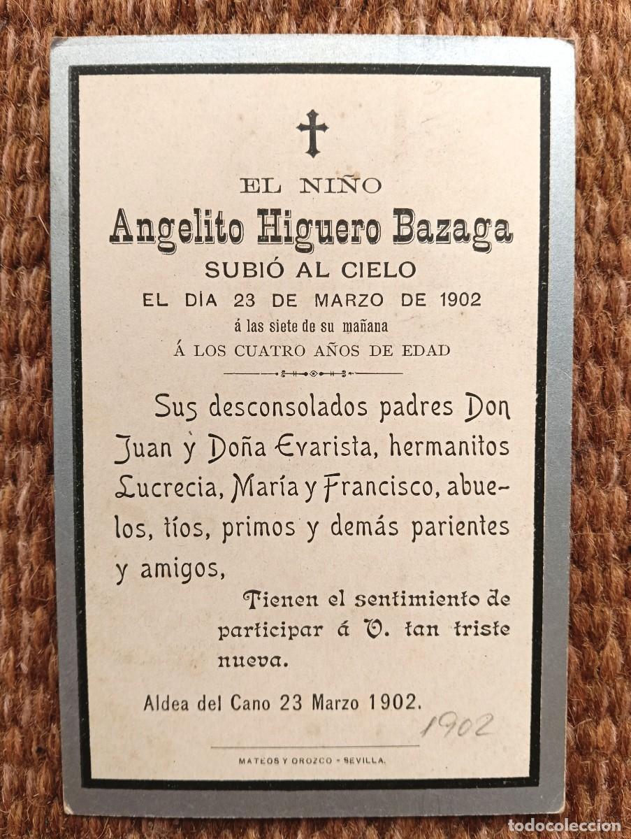 Postales: ALDEA DEL CANO - CACERES - IN MEMORIAN NI&Ntilde;O FALLECIDO EN 1902 - ESQUELA
