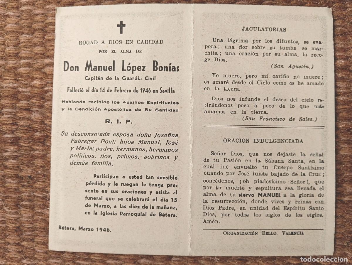 Postales: SEVILLA - IN MEMORIAN CAPITAN DE LA GUARDIA CIVIL FALLECIDO EN 1946 - ESQUELA