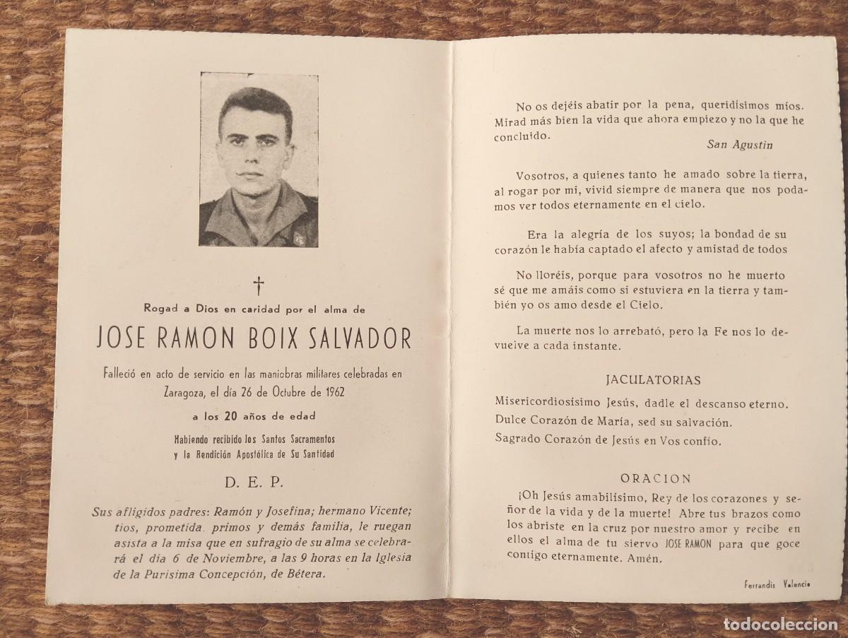 Postales: ZARAGOZA - IN MEMORIAN FALLECIDO EN MANIOBRAS MILITARES 1962 - ESQUELA