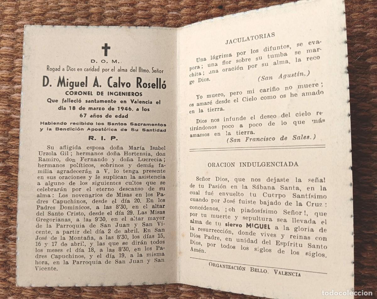 Postales: VALENCIA - IN MEMORIAN CORONEL DE INGENIEROS FALLECIDO EN 1946 - ESQUELA