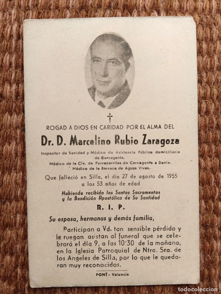 Postales: SILLA - VALENCIA - IN MEMORIAN MEDICO DE LA CIA FERROCARRILES CARCAGENTE A DENIA 1955 - ESQUELA