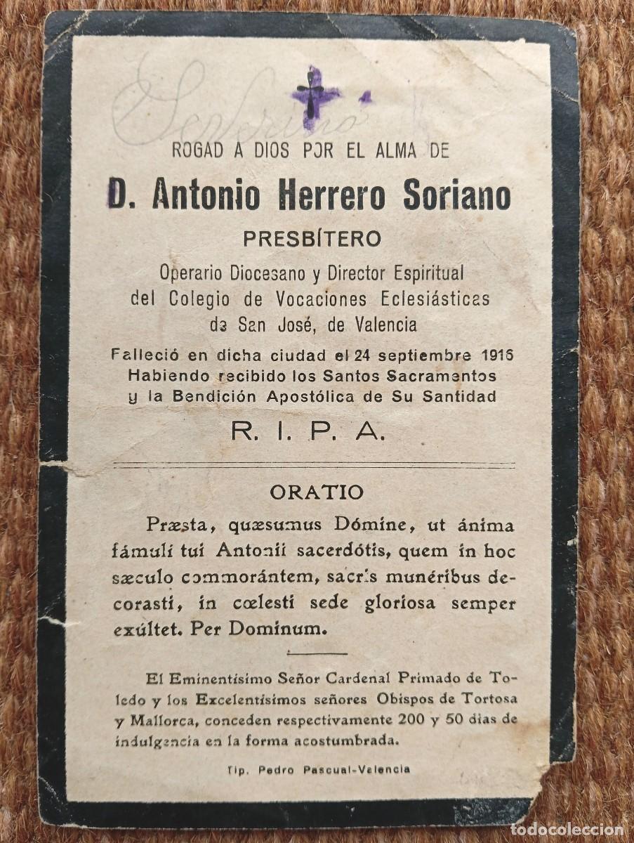 Postales: VALENCIA - IN MEMORIAN PRESBITERO FALLECIDO EN 1915 - ESQUELA