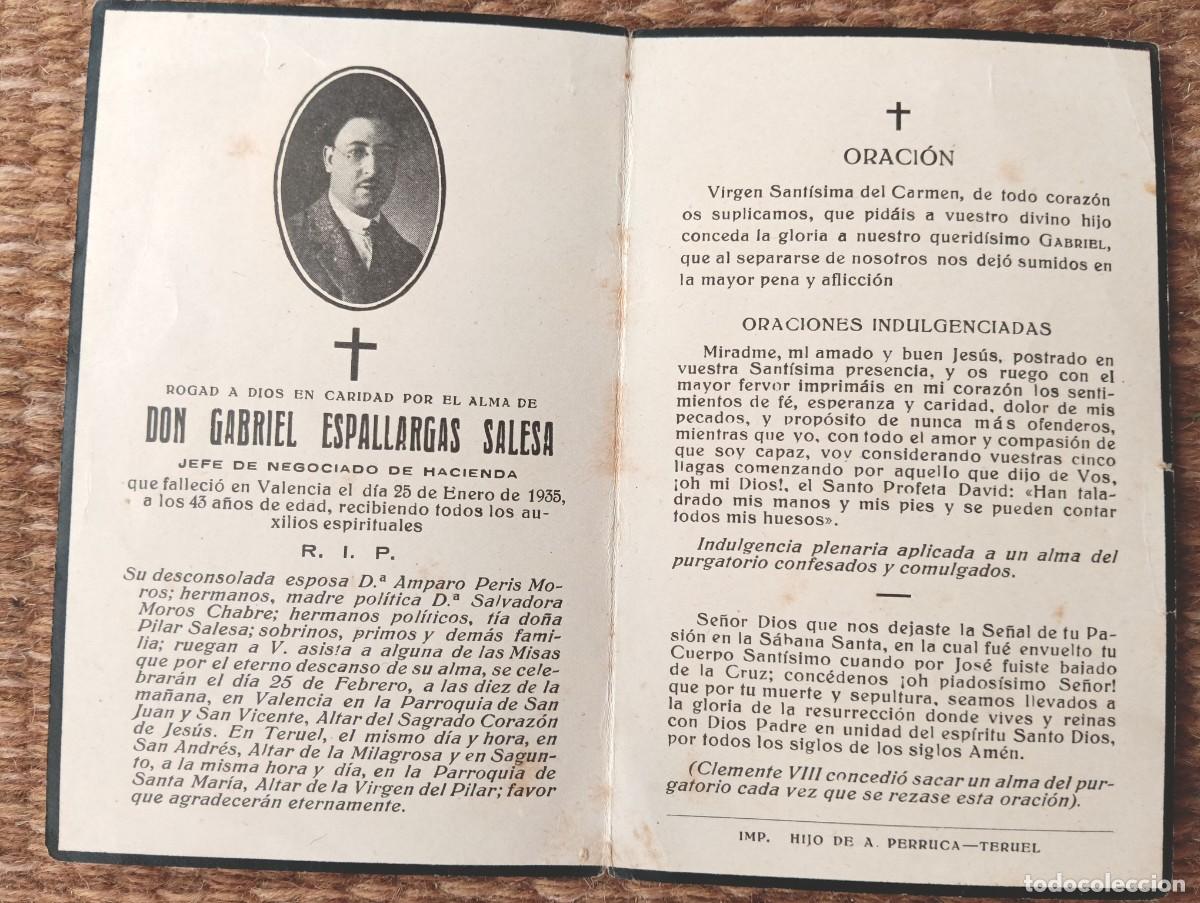 Postales: VALENCIA - IN MEMORIAN JEFE DE NEGOCIADO DE HACIENDA FALLECIDO EN 1935 - ESQUELA