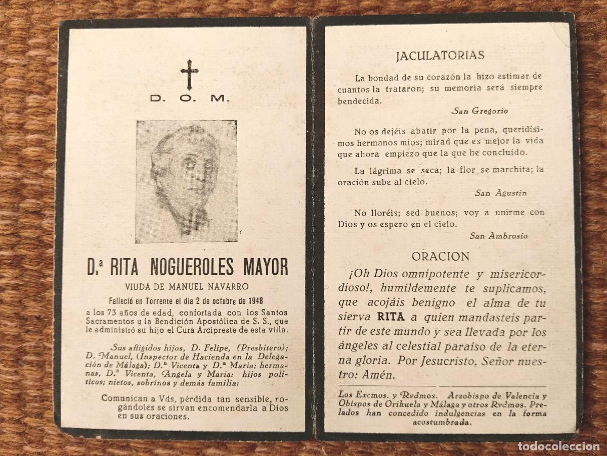 Postales: TORRENTE - VALENCIA - IN MEMORIAN FALLECIDA EN 1948 - ESQUELA