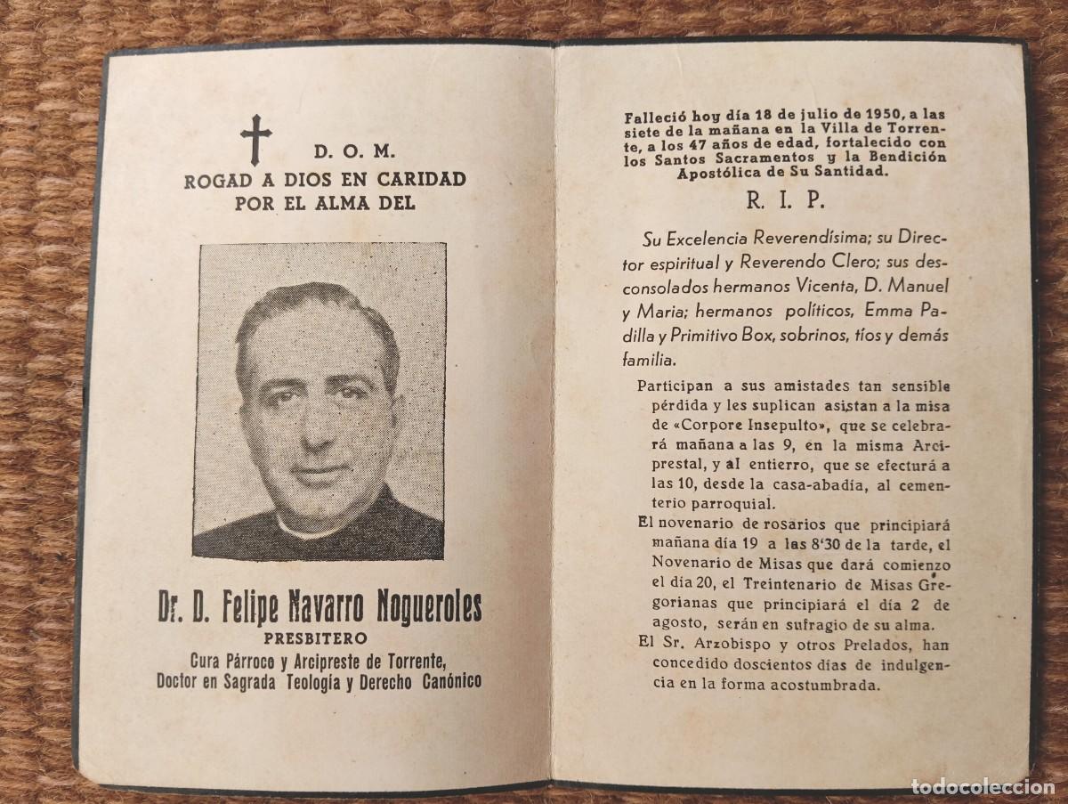 Postales: TORRENTE - VALENCIA - IN MEMORIAN PRESBITERO FALLECIDO EN 1950 - ESQUELA