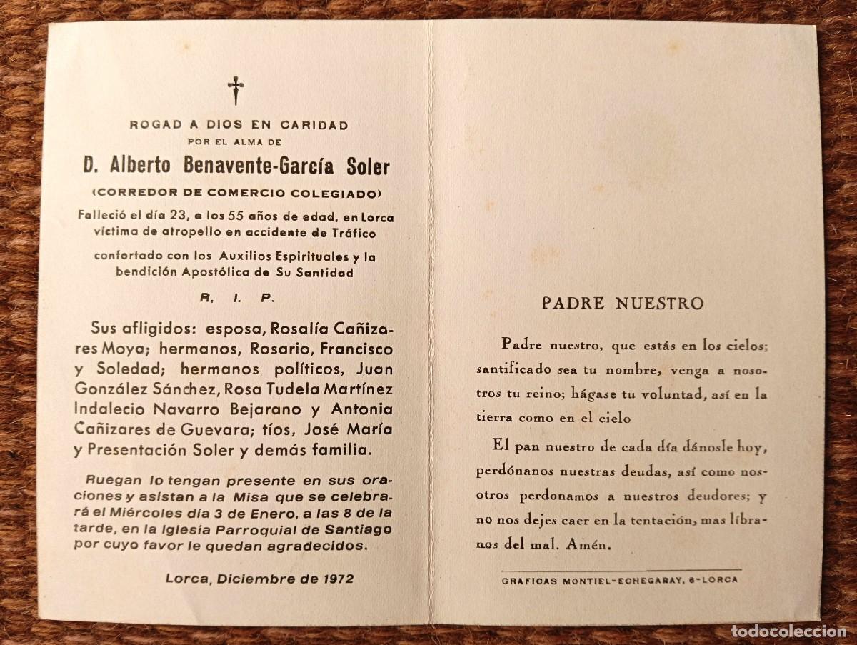 Postales: LORCA - IN MEMORIAN FALLECIDO VICTIMA DE ATROPELLO EN ACCIDENTE DE TRAFICO EN 1972 - ESQUELA