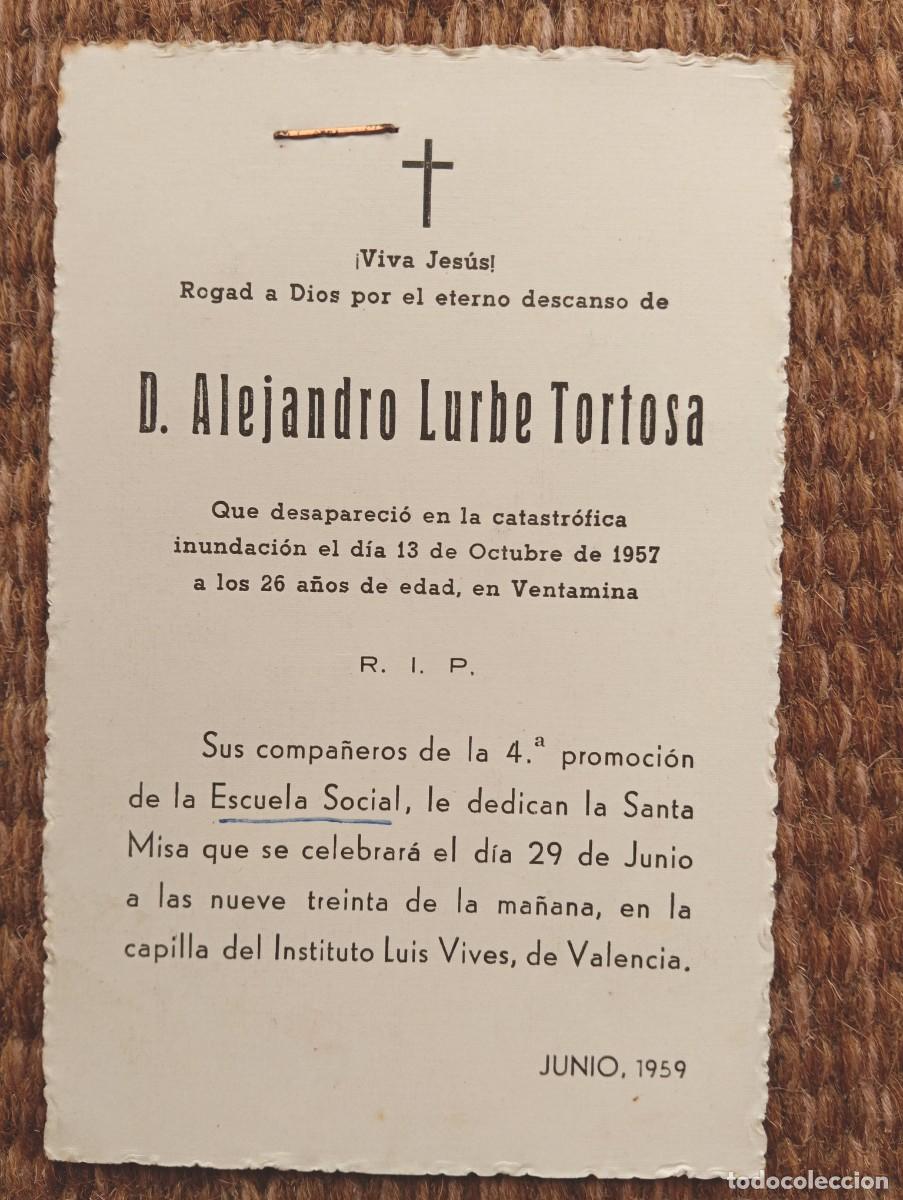 Postales: VENTAMINA - VALENCIA - IN MEMORIAN DESAPARECIDO EN LA RIADA INUNDACION DE 1957 - ESQUELA