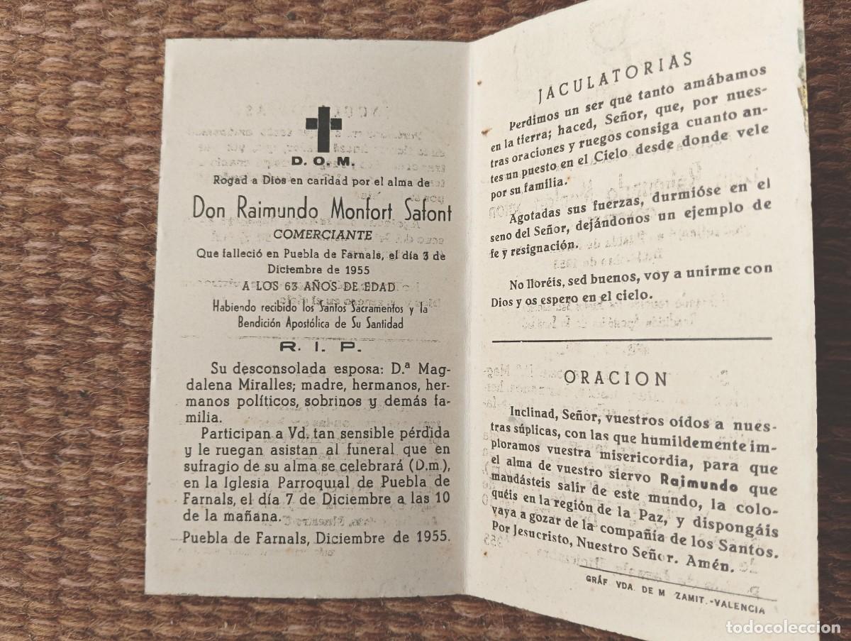 Postales: PUEBLA DE FARNALS - VALENCIA - IN MEMORIAN COMERCIAL FALLECIDO EN 1955 - ESQUELA