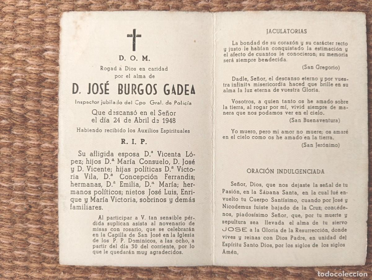 Postales: IN MEMORIAN INSPECTOR DEL CPO. GRAL. DE POLICIA FALLECIDO EN 1948 - ESQUELA