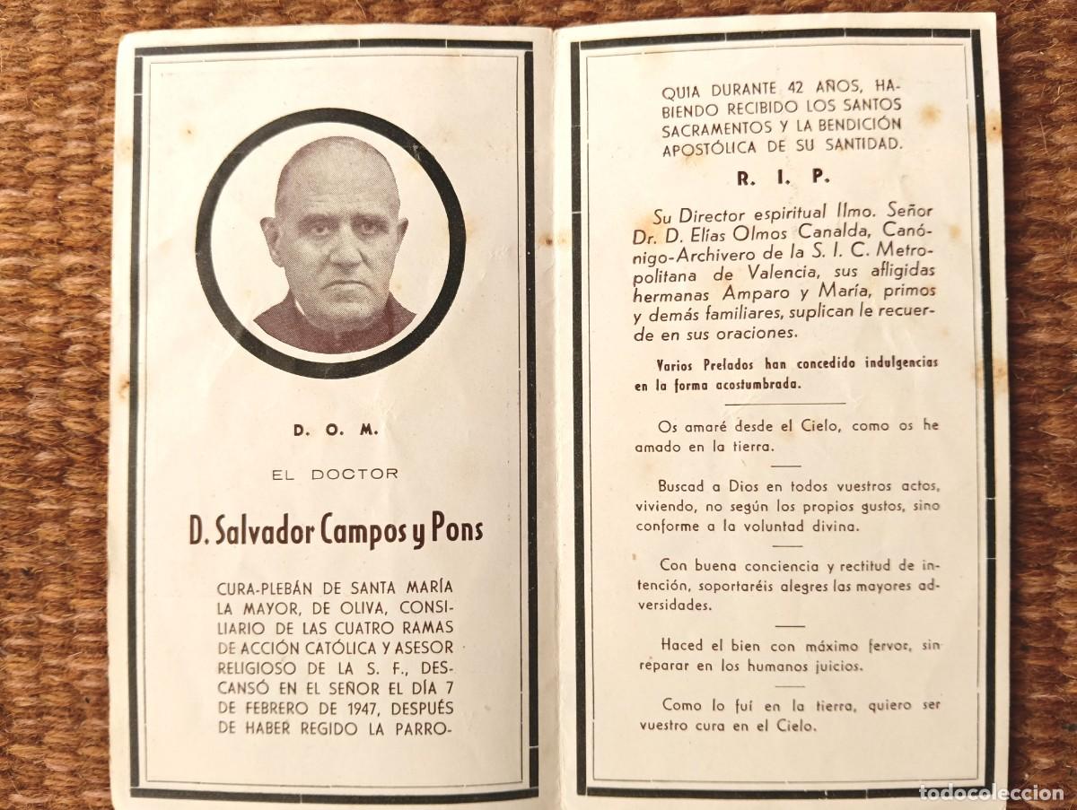 Postales: OLIVA - VALENCIA - IN MEMORIAN CURA PLEBAN FALLECIDO EN 1947 - ESQUELA