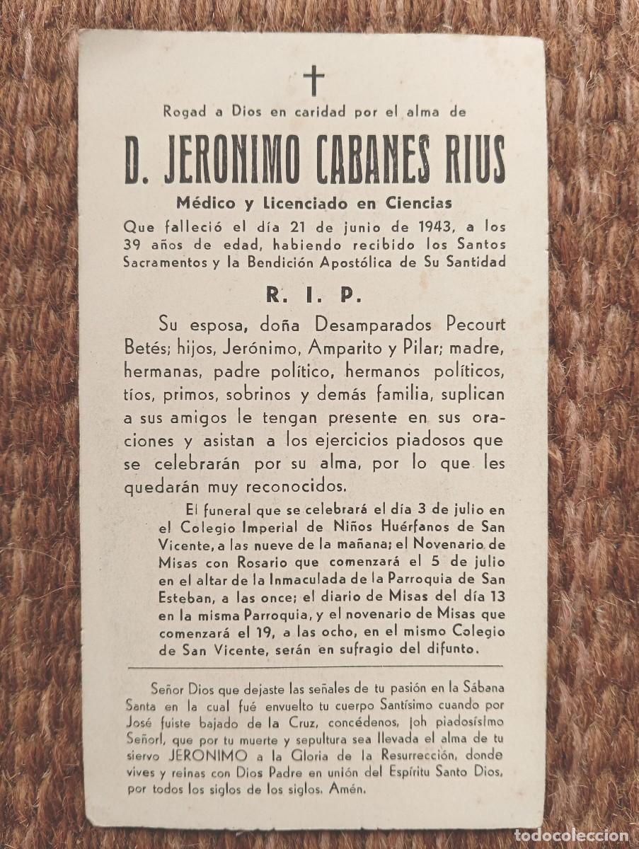 Postales: IN MEMORIAN MEDICO FALLECIDO EN 1943 - ESQUELA