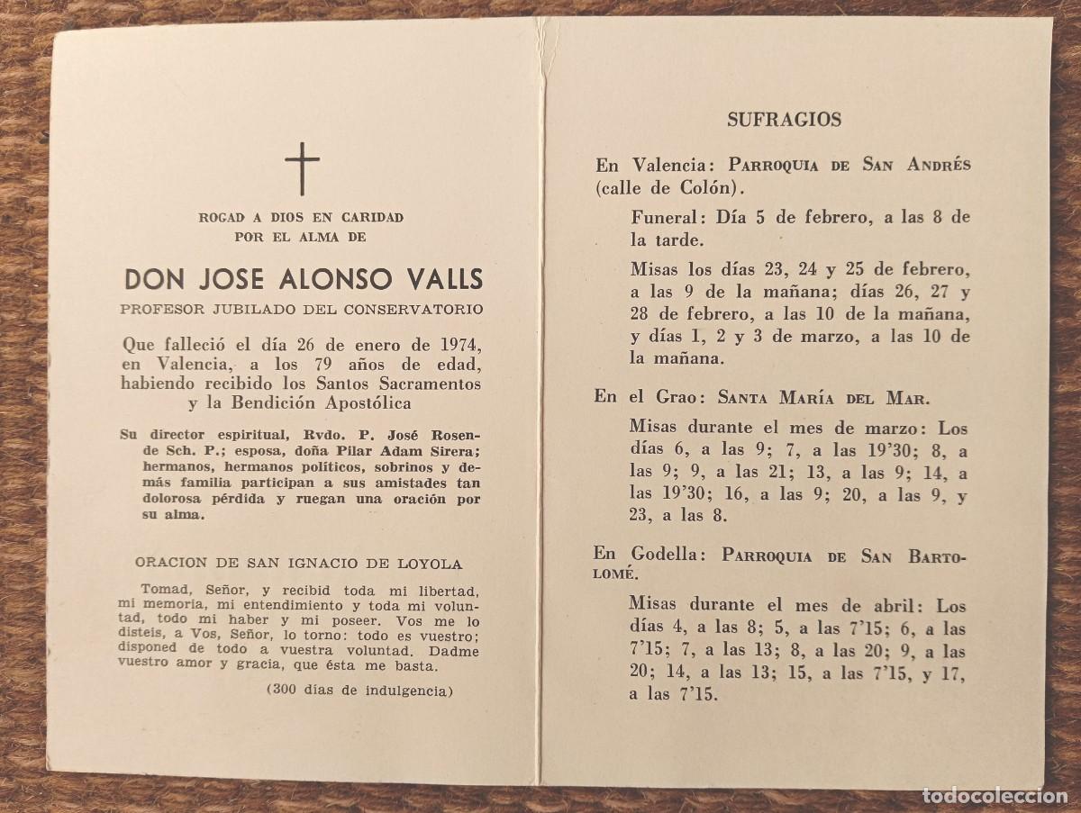 Postales: VALENCIA - IN MEMORIAN PROFESOR DEL CONSERVATORIO FALLECIDO EN 1974 - ESQUELA
