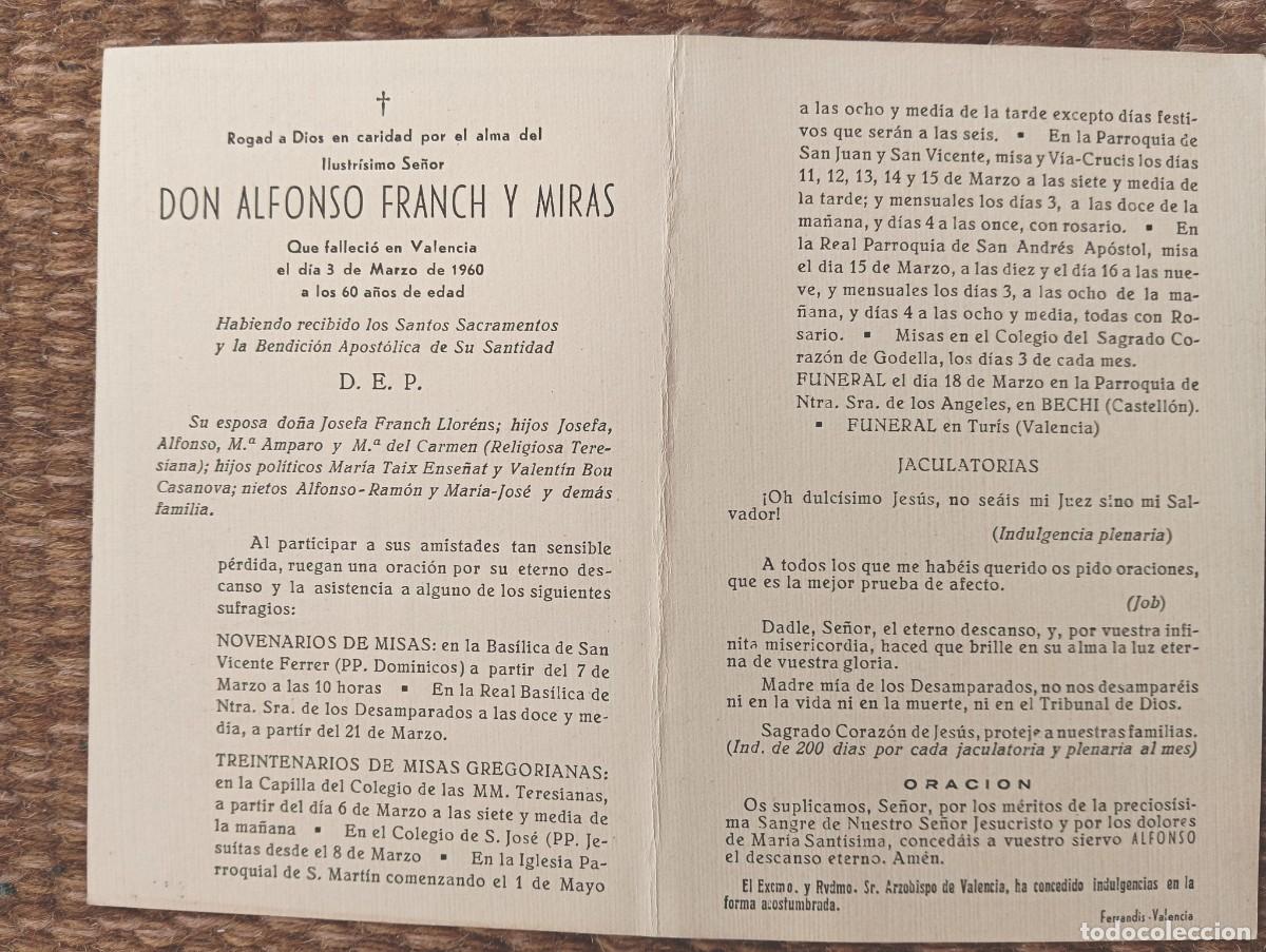 Postales: VALENCIA - IN MEMORIAN FALLECIDO EN 1960 - ESQUELA