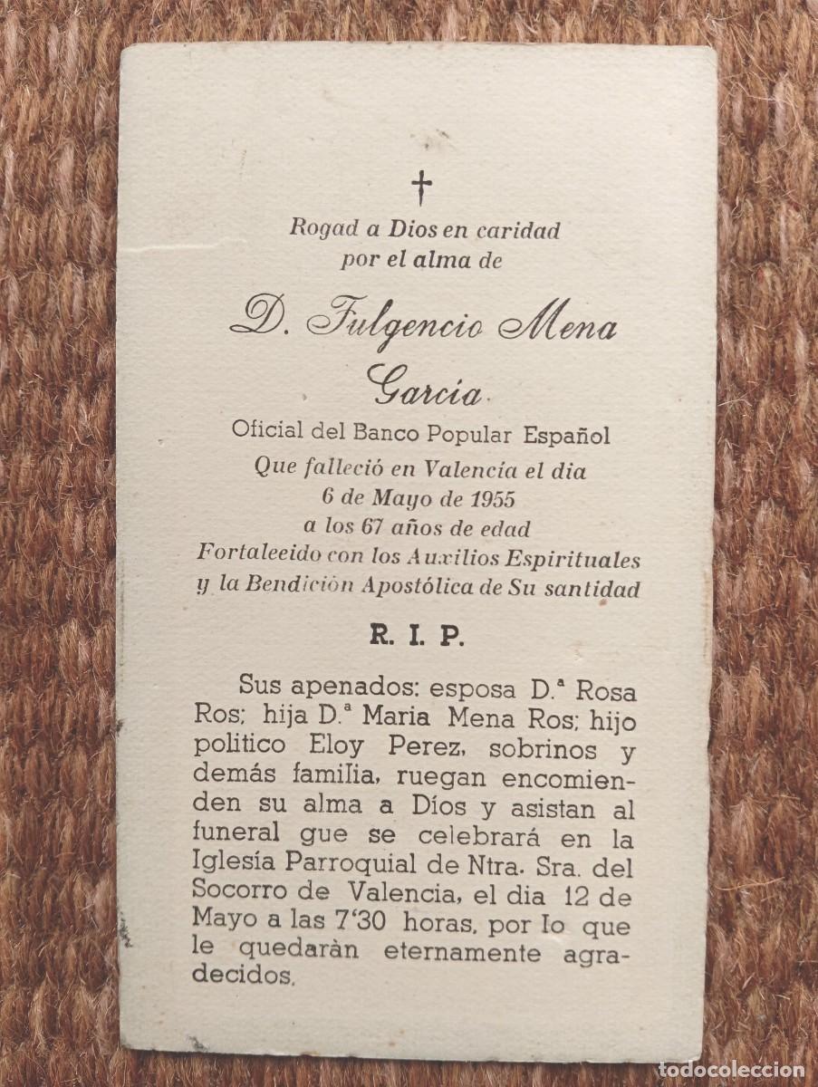 Postales: VALENCIA - IN MEMORIAN OFICIAL BANCO POPULAR ESPA&Ntilde;OL EN 1955 - ESQUELA