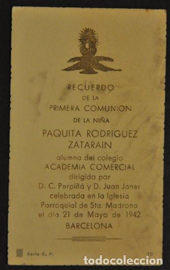 Postales: RECORDATORIO PRIMERA COMUNI&Oacute;N CON FECHA DE 1942 - Foto 2